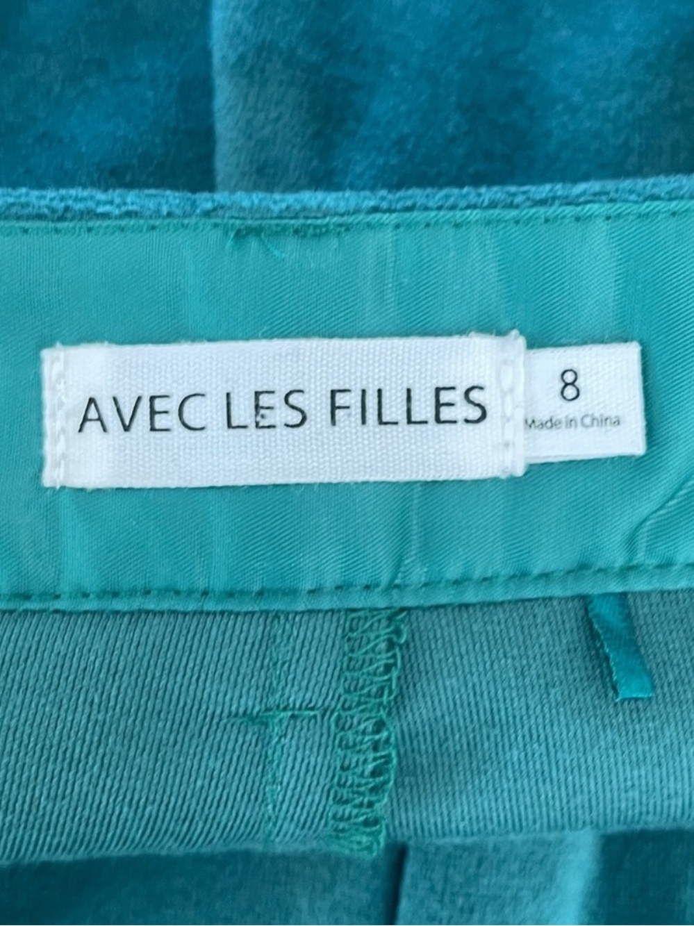 Avec Les Filles Green Suede with Satin Stripe Straight Leg Pants NWOT Size 8 - Picture 7 of 9